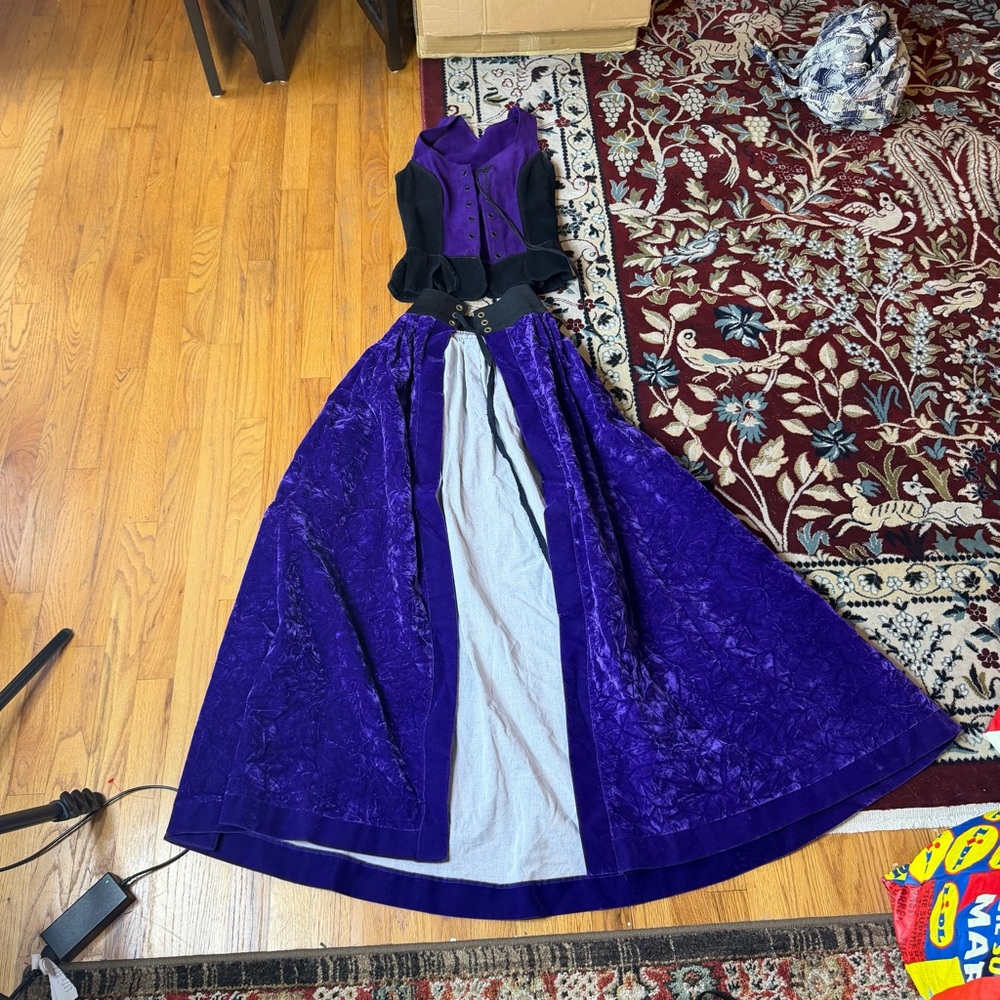 Renaissance faire suede corset and velvet over skirt set